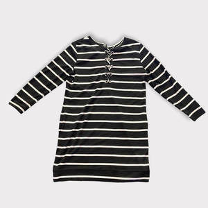 Dress Women Size Large Black and White Lace Up Front 3/4 sleeve Fall Casual soft